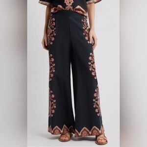 Cleobella Medallion Wide Leg Cotton & Linen Pants